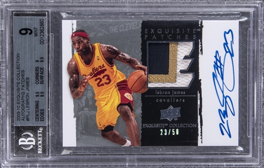 2009-10 UD "Exquisite Collection" Autographs Patches #PLJ LeBron James Signed Game Used Patch Card (#23/50) – BGS MINT 9/BGS 10 – LeBrons Jersey Number!